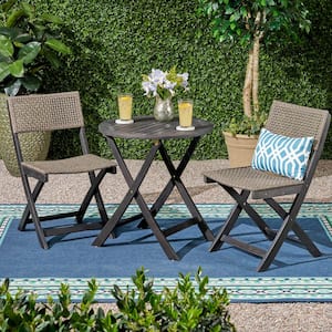 3-Piece Outdoor Wooden Bistro Set with Small Round Table, Stylish and Perfect for Patio Yard Grey