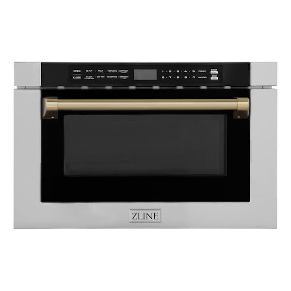 Autograph Edition 24 in. 1000-Watt Built-In Microwave Drawer in Stainless Steel & Traditional Champagne Bronze Handle