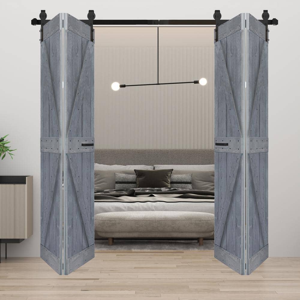 Dark Gray Finished Solid Spruce Bi-Fold Barn Door 60" x 84"