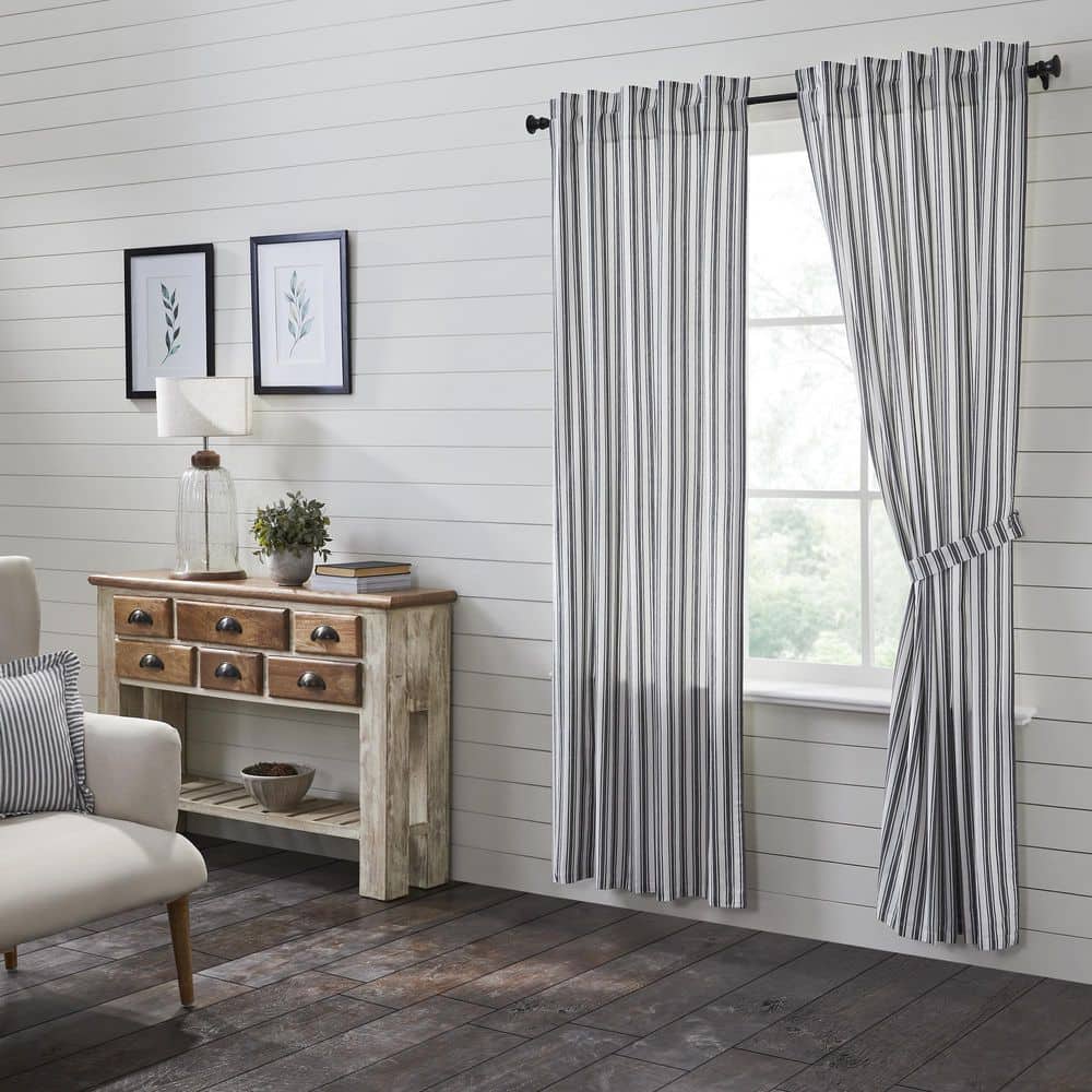 Sawyer Mill Black 40 in W x 84 in L Ticking Stripe Light Filtering Rod Pocket Window Panel Black White Pair price history on PriceWatchPro
