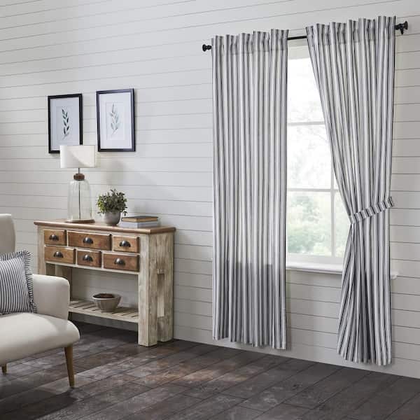 VHC BRANDS Sawyer Mill Black 40 in W x 84 in L Ticking Stripe Light Filtering Rod Pocket Window Panel Black White Pair