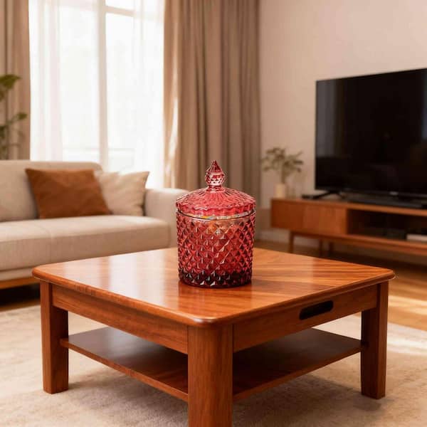 5.5 in. x 3.4 in. 16 oz. Red Crystal Candy Cookie Glass Jar with Lid for Holiday Wedding Party Decor