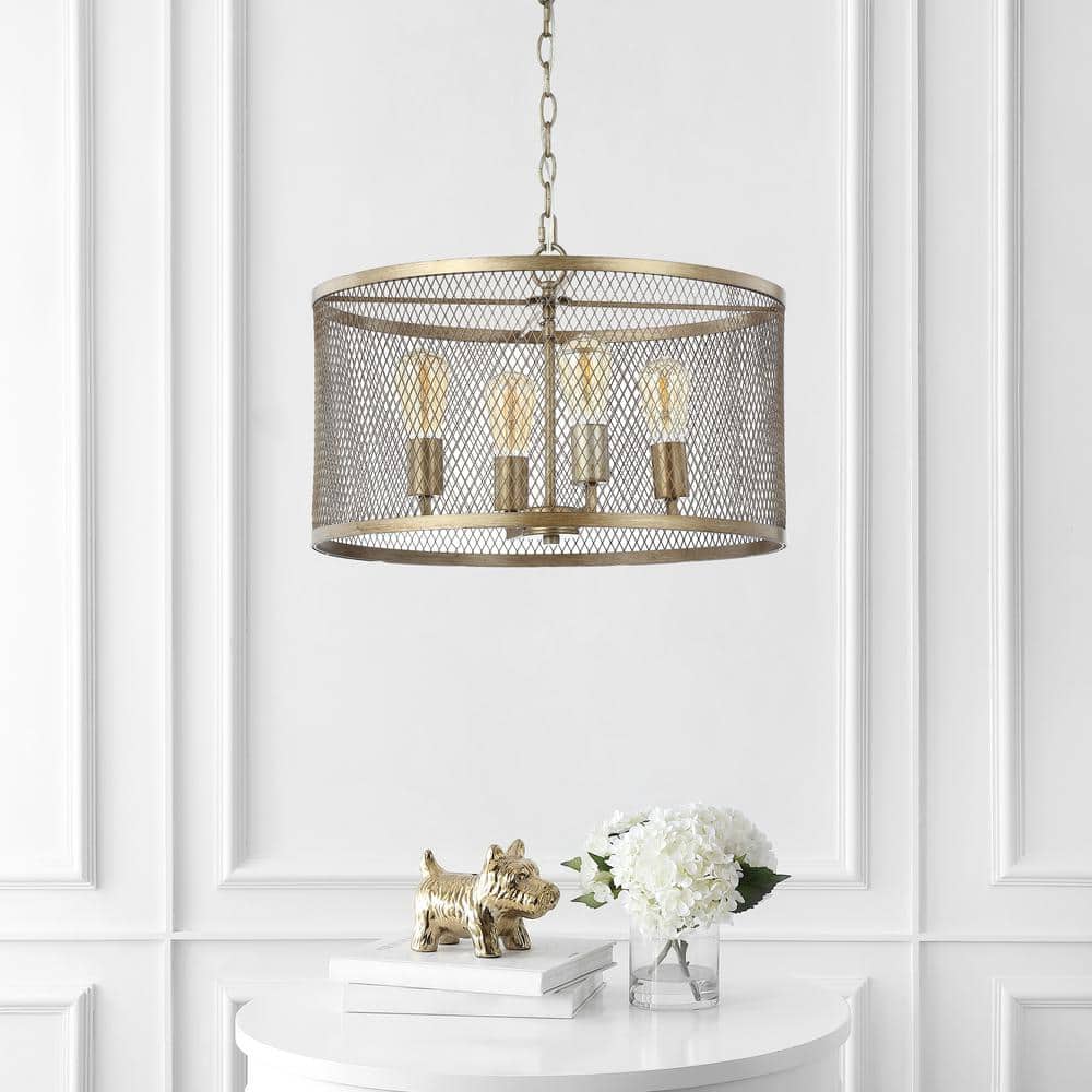 Antique Gold 20" Adjustable Farmhouse Mesh Drum LED Pendant