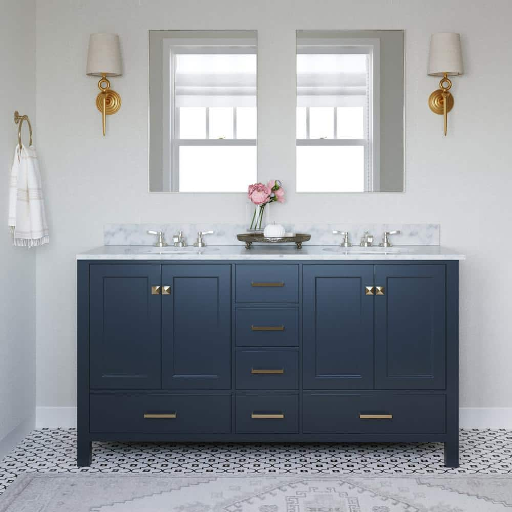 ARIEL Cambridge 61 in. W x 22 in. D x 35 in. H Vanity in Midnight Blue ...