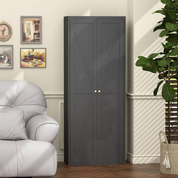 71 in. Black Steel Kitchen Storage Cabinet, 2-Door Bookcase w/ 4 Adjustable Shelves for Dining Area, Bedroom and Office