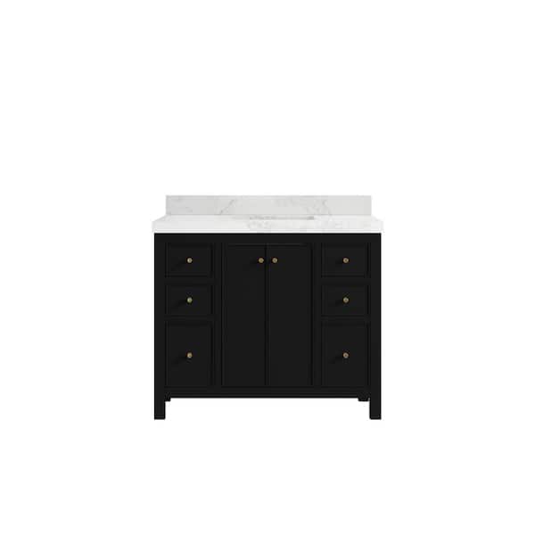 Willow Collections Chicago 42 in. W x 22 in. D x 36 in. H Single Sink Bath Vanity in Black with 2 in. Calacatta Nuvo qt. Top