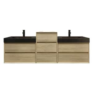 MIA 79 in. W x 20 in. D x 30 in. H Double Sink Middle Cabinet Bath Vanity in Teak Oak with Black Stainless Steel Top