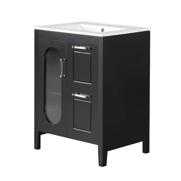 24 in. Single Sink Freestanding Black Bath Vanity with White Ceramic Top Unassembled