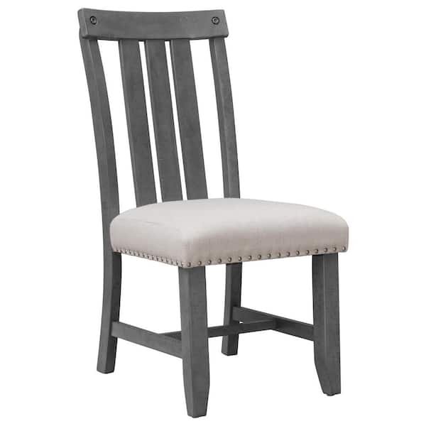 TIRAMISUBEST TD Garden Solid Wood Outdoor Dining Chair with Gray Cushions (2-Pack)