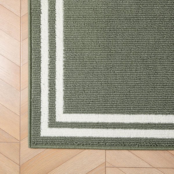 Debbie Double Border 2-Tone Ivory/Sage 2 ft. x 5 ft. Border Polypropylene 2-Piece Rug Set