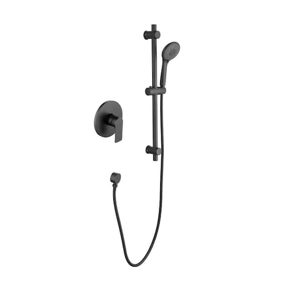 FLG Single Handle 3-Spray Shower Faucet 1.8 GPM with Pressure Balance Wall Mount Hand Shower with Slide Bar in. Matte Black