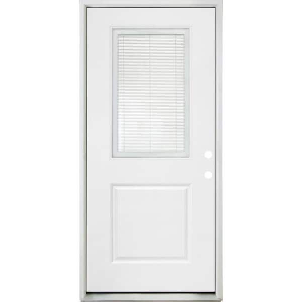 Steves & Sons Legacy 36 in. x 80 in. Left-Hand/Inswing Half Lite Clear Glass Mini-Blind White Primed Fiberglass Prehung Front Door