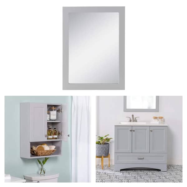 20 in. x 27 in. Mirror, 21 in. x 8 in. x 26 in. Cabinet and 37 in. Single Sink Vanity Combo