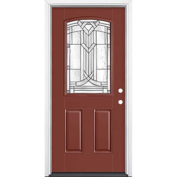 Masonite 36 in. x 80 in. Chatham Camber Top Half Lite Left Hand Inswing Painted Smooth Fiberglass Prehung Front Door w/ Brickmold