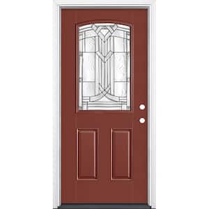 36 in. x 80 in. Chatham Camber 1/2 Lite Left Hand Painted Smooth Fiberglass Prehung Front Door w/ Brickmold, Vinyl Frame