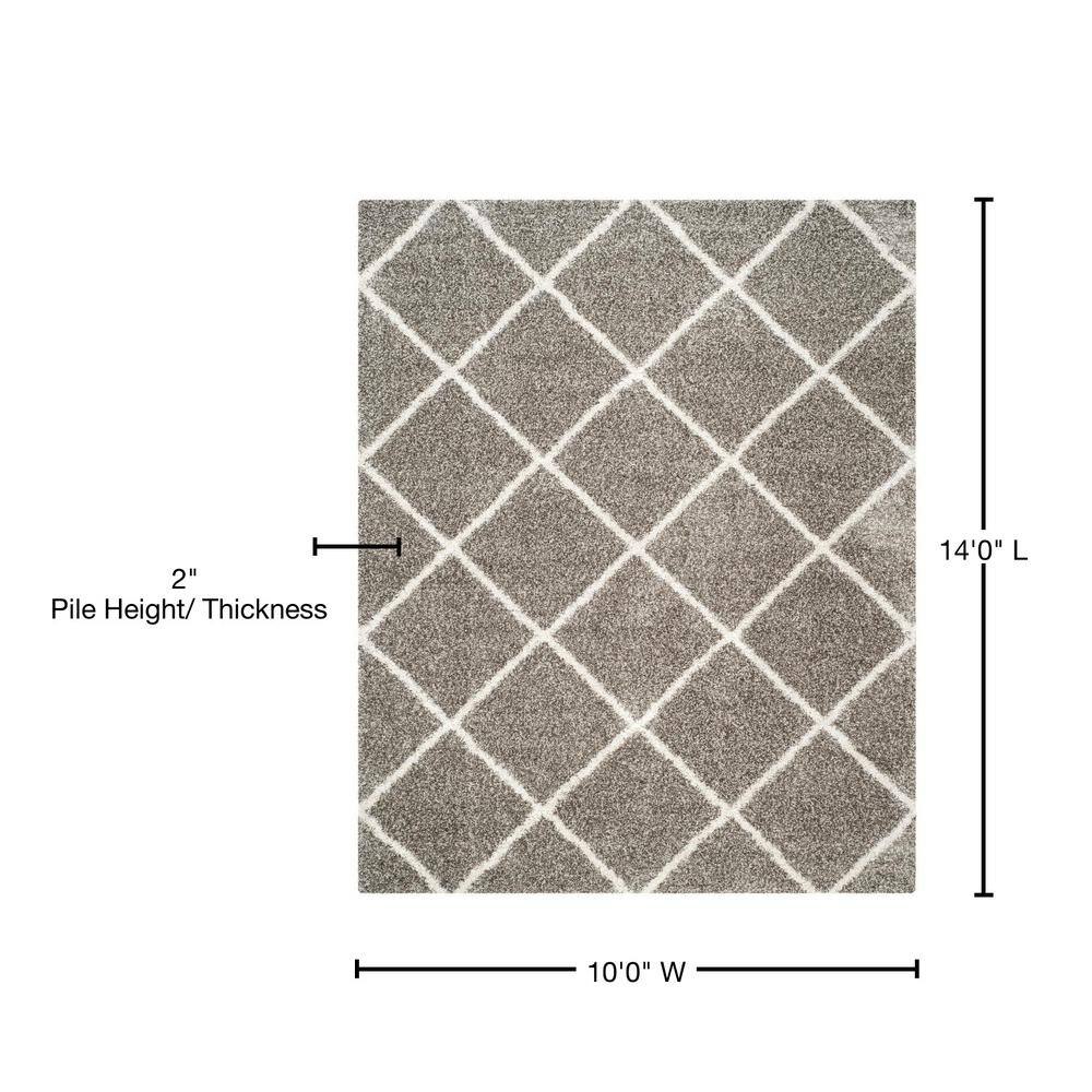 Grey and Ivory Diamond Shag Synthetic 10' x 14' Area Rug