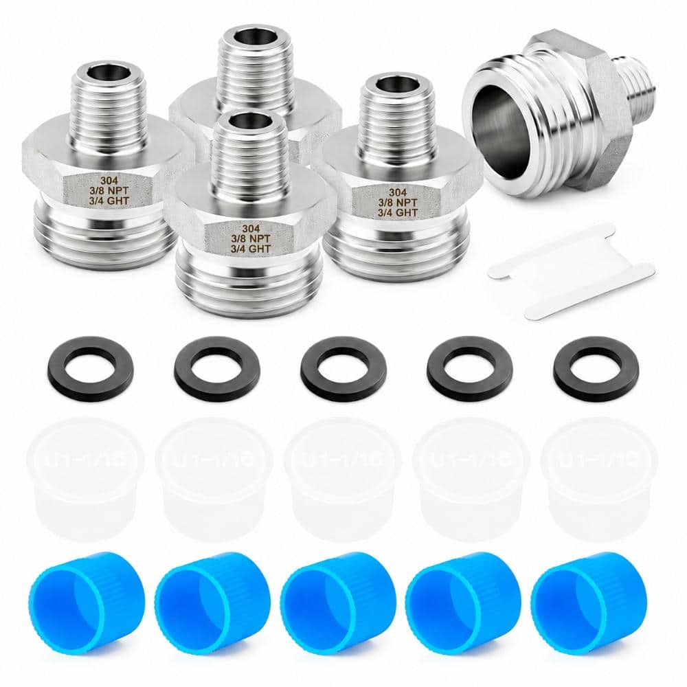 5-Piece 304 Stainless Steel Garden Hose Adapter Set, 3/4 in. GHT Male x 3/8 in. NPT Male Connectors with Washers price history on PriceWatchPro