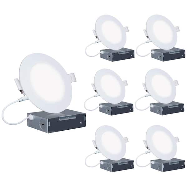 4 in. Canless 3000K Warm White 9W Lumens Thin New Construction Integrated LED Recessed Light Kit Wet Rated (6-Pack) 001-3-9W-HL-6 - The Home Depot
