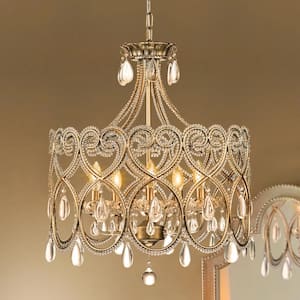 Ceolia 5-Light Silver Bronze Drum Candle Dining Room Chandelier with Heart Crystal Shade