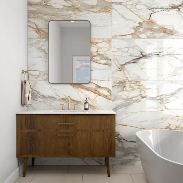 Wenrose Calacatta Topaz 24 in. x 48 in. Polished Porcelain Marble Look Floor and Wall Tile (15.5 sq. ft./case)