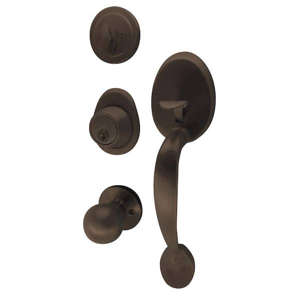 ULTRA SECURITY Cheltenham Oil Rubbed Bronze Door Handleset and Single Cylinder Deadbolt