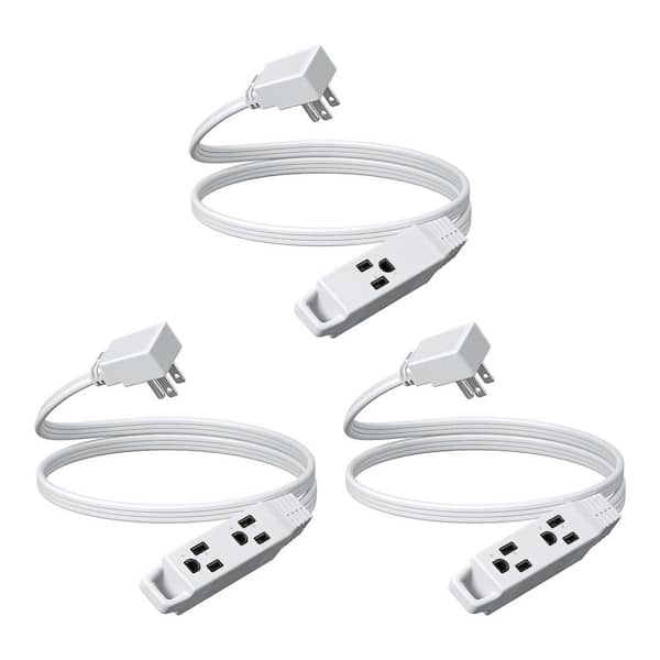 3 ft. 16 / 3-Gauge Indoor Extension Cord with 3-Prong 3 Outlets and SPT-3 Cord, White, 3 Pack