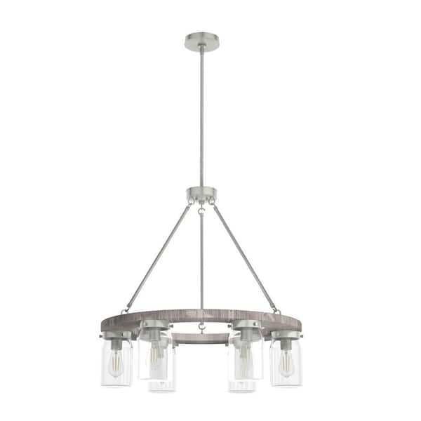 Hunter Devon Park 6 Light Brushed Nickel Circular Chandelier with Clear ...