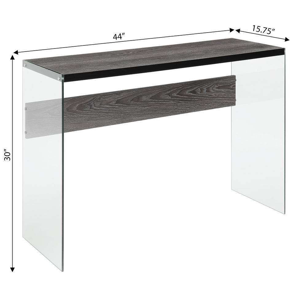 Weathered Gray Wood and Glass Console Table with Storage
