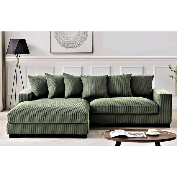 US Pride Furniture "Payan 102.4 in W Square Arm 2-piece L-Shaped Polyester Corduroy Left Facing Sectional Sofa in. Dark Green"