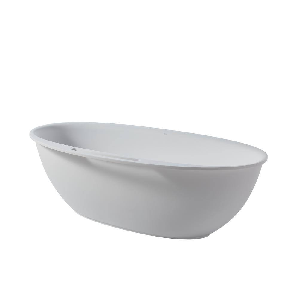 67 in. x 33.5 in. Freestanding Soaking Solid Surface Bathtub with Center Dr