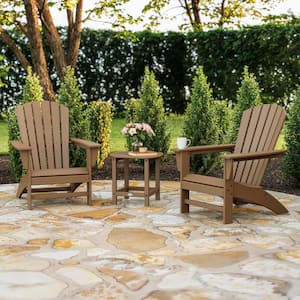 Grant Park Teak 3-Piece Plastic Traditional Curveback Adirondack Patio Conversation Set