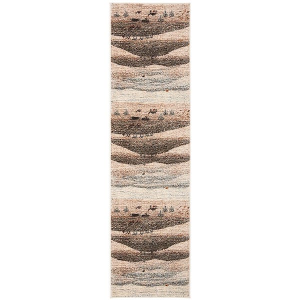 Gabbeh 2 ft. x 8 ft. Cream/Olive Abstract Hills Runner Rug