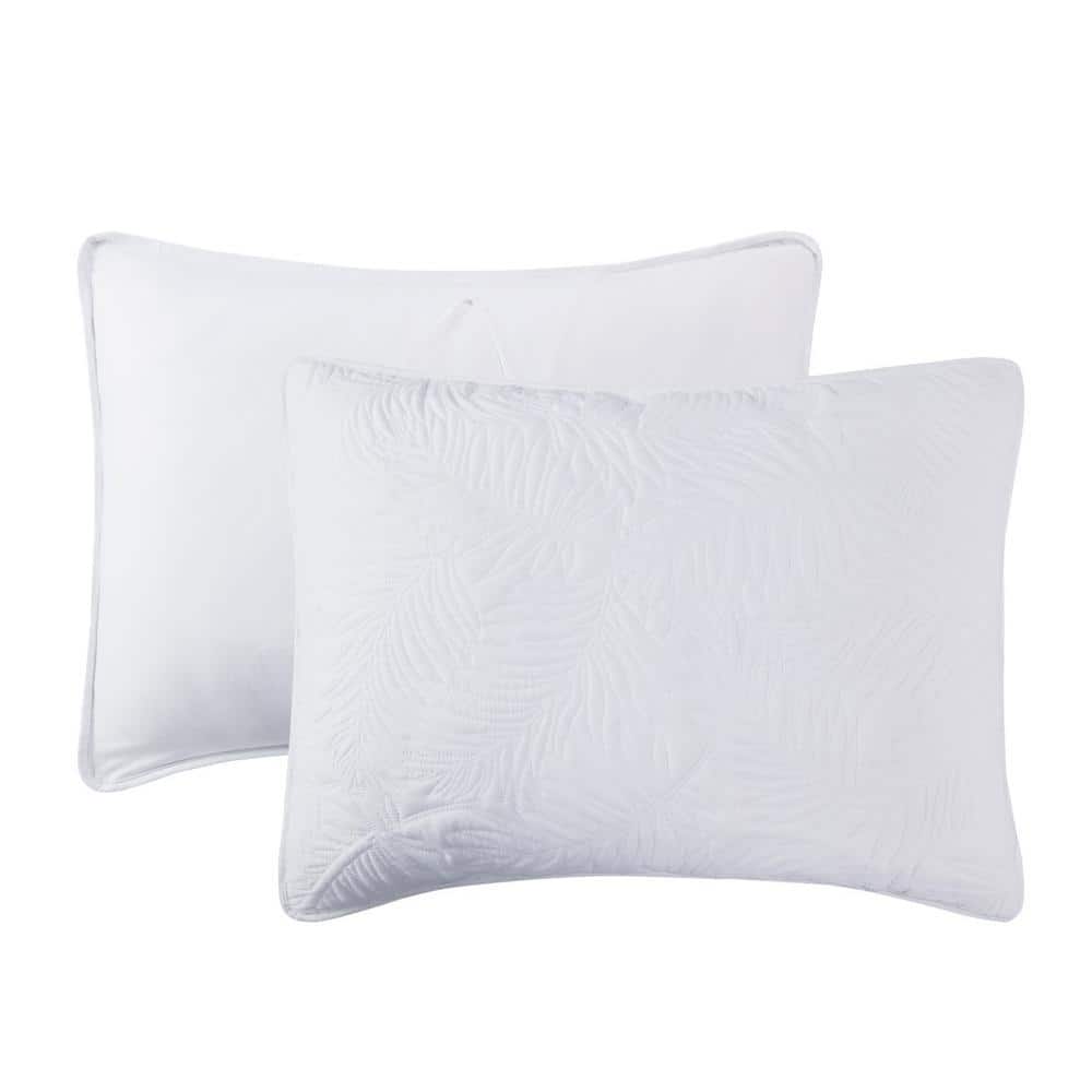Full White Microfiber Coastal Embroidered Quilt Set