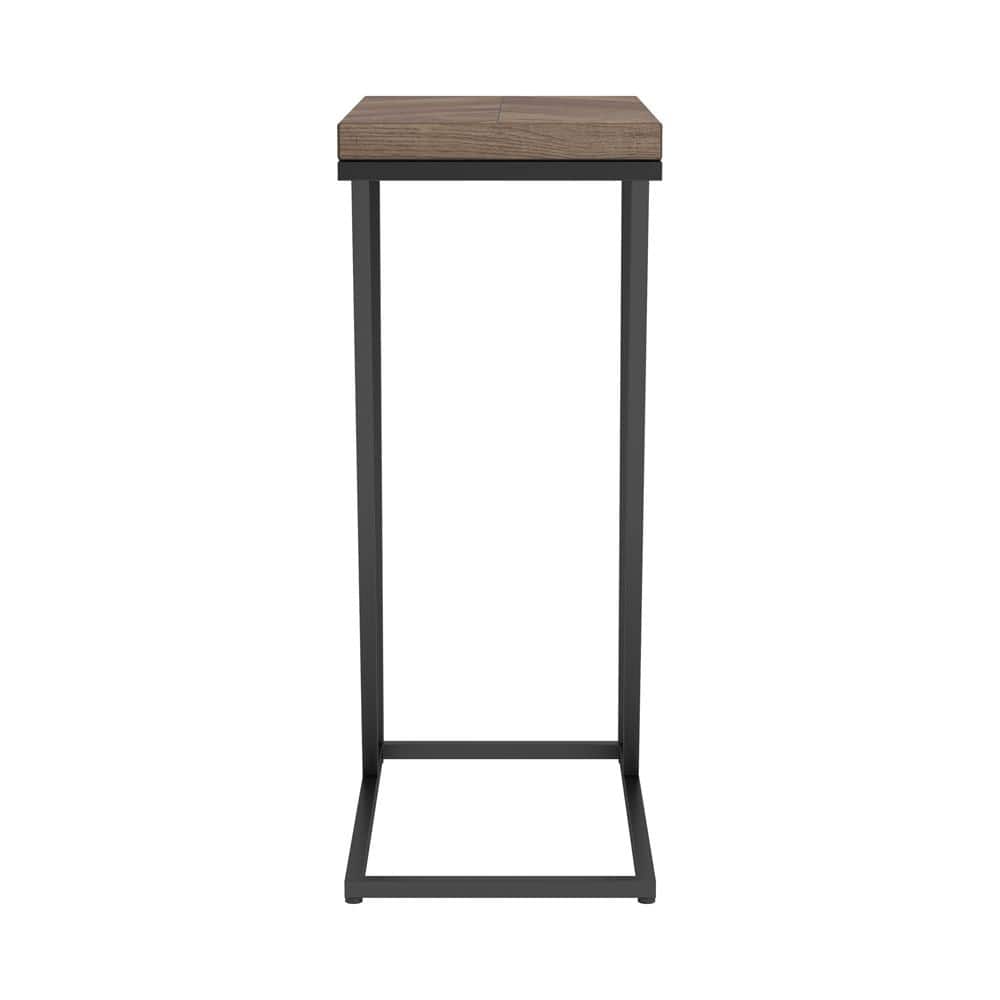 Rustic Tobacco Herringbone Wood Metal Accent Table