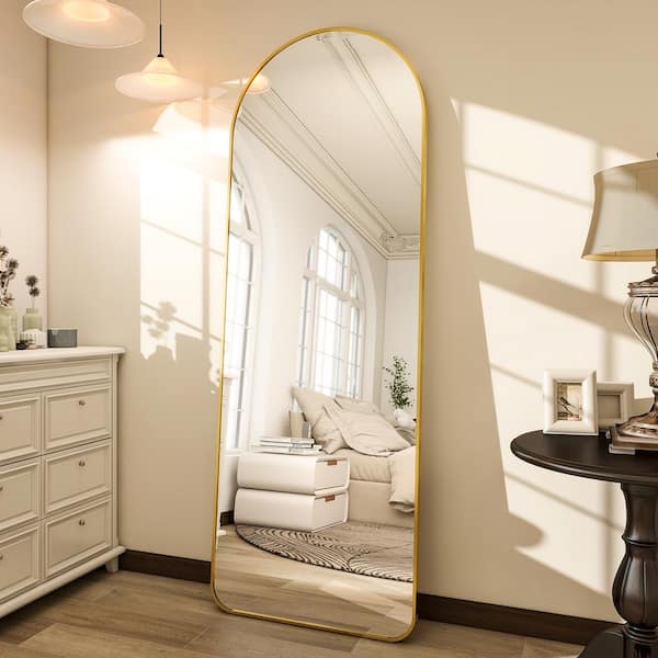 20 in. W x 63 in. H Arched Gold Aluminum Alloy Framed Rounded Full Length Mirror Standing Floor Mirror