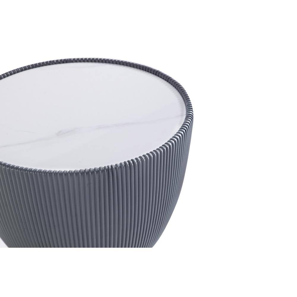 Tiny Round Ridged Stone and Metal Accent Table