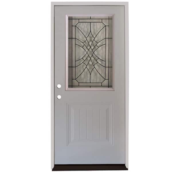 Steves & Sons 34 in. x 80 in. Webville 1/2 Lite Plank Panel Primed White Steel Prehung Front Door