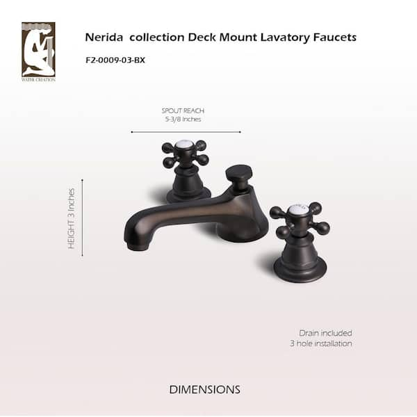 Water Creation 8 in. Widespread 2-Handle Century Classic Bathroom Faucet in  Oil Rubbed Bronze with Pop-Up Drain F2-0009-03-BX - The Home Depot