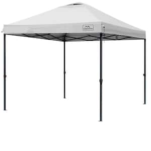 10 ft. x 10 ft. White Pop-up-Canopy-Tent, 3-Adjustable Height with Wheeled Carrying Bag, 4-Ropes and 4-Stakes