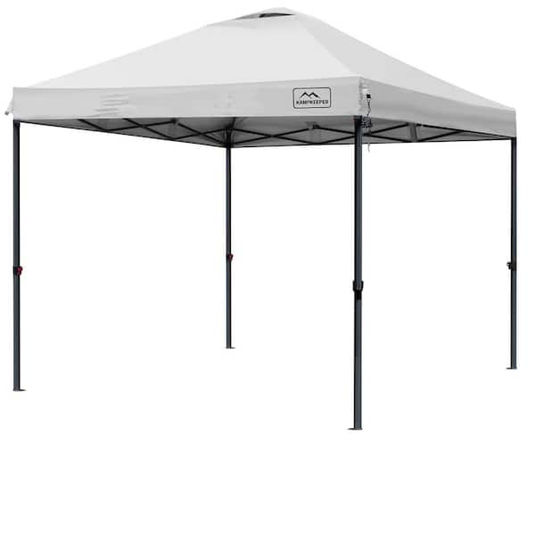 Sudzendf 10 ft. x 10 ft. White Pop-up-Canopy-Tent, 3-Adjustable Height with Wheeled Carrying Bag, 4-Ropes and 4-Stakes