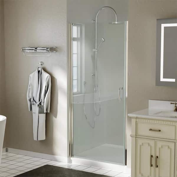 TOOLKISS 36 to 37-3/8 in. W x 72 in. H Pivot Swing Frameless Shower Door in Brushed Nickel with Clear Glass