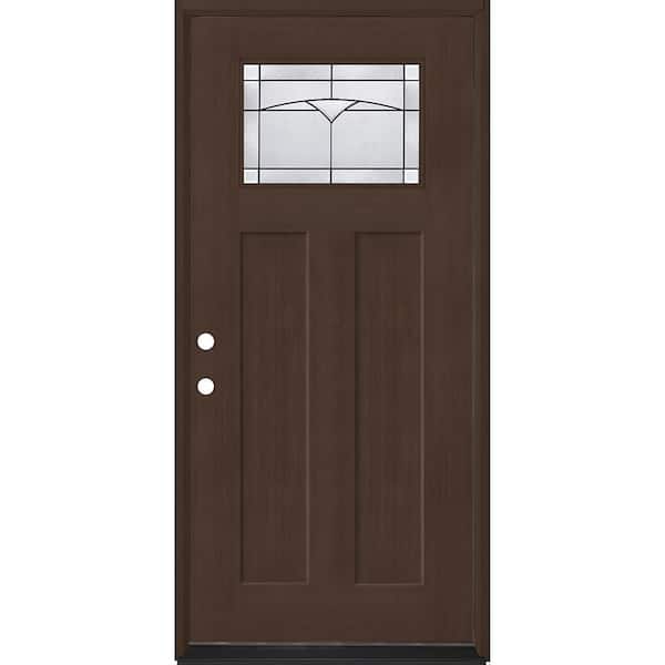 Regency 36 in. x 80 in. 1/4 TopL Horizon Glass RHIS Hickory Fir Fiberglass Prehung Front Door with 6-9/16 Jamb