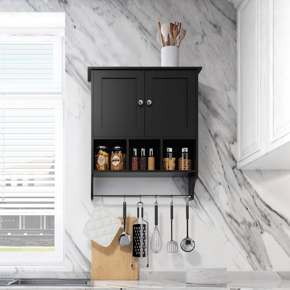 Modern 28 in. W x 24 in. D x 8 in. H Bathroom Storage Wall Cabinets with Towel Bar for Small apartment in Black price history on PriceWatchPro