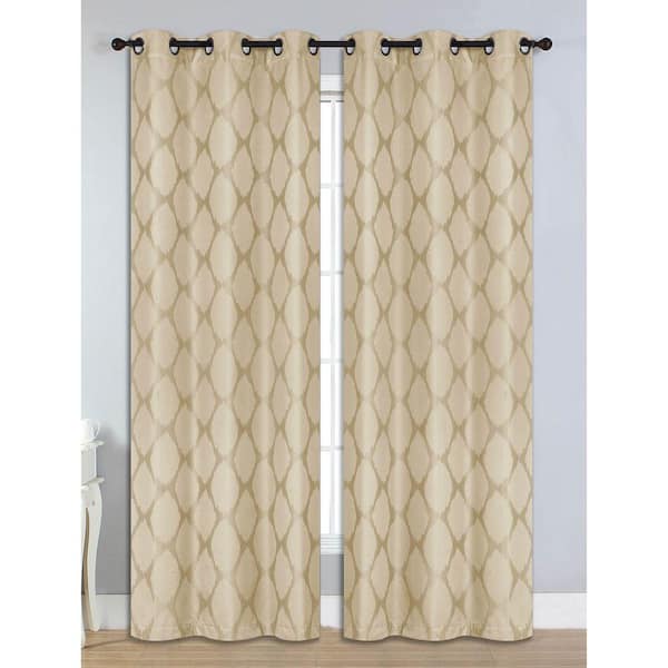 Bella Luna Taupe Trellis Grommet Room Darkening Curtain - 38 in. W x 84 in. L (Set of 2)