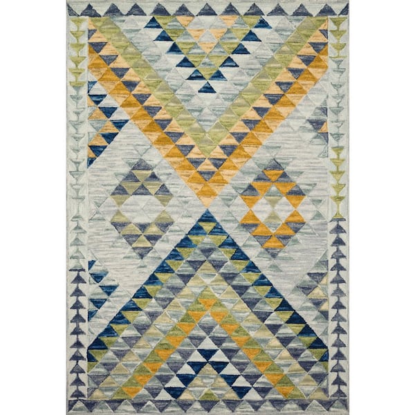 Loloi Hallu Spa/Gold 18 in. x 18 in. Sample Square Geometric 100% Wool Pile Area Rug