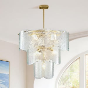 8-Light Gold Pendant Hanging Light Fixture Modern Branch with Glass Lampshade Chandelier
