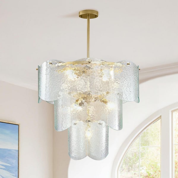 Magic Home 8-Light Gold Pendant Hanging Light Fixture Modern Branch with Glass Lampshade Chandelier