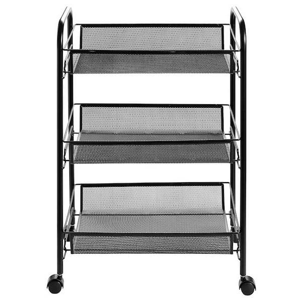 Unbranded 17.2 in. Black Iron 3-Tiers Storage Kitchen Cart with Hook and 4-Wheels