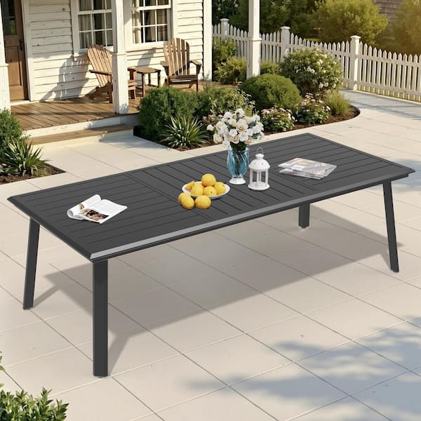93.9 in. Aluminum Black Rectangular Outdoor Patio Dining Table with Umbrella Hole