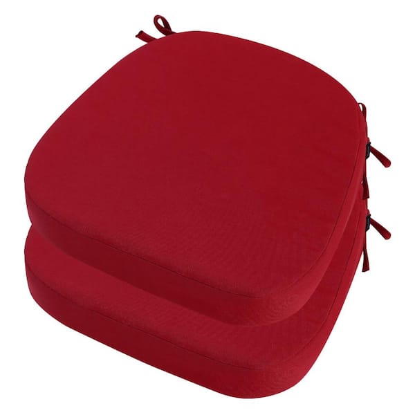 17 x 17 D-Shaped Outdoor Chair Cushions Set of 2, Waterproof Patio Seat Pads with Ties, Red